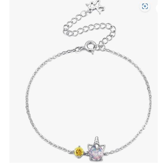 Opal Unicorn Bracelet Sterling Silver Lobster Claw Cubic Zirconia unicorn - Picture 1 of 4